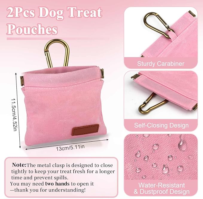 2Pcs Hands Free Dog Treat Pouches for Training, Walking and Outdoor Use | Dog Treat Bag with Carabiner, Hands Free, Auto Closing Pet Treat Pouch for Training,Walking, Hiking