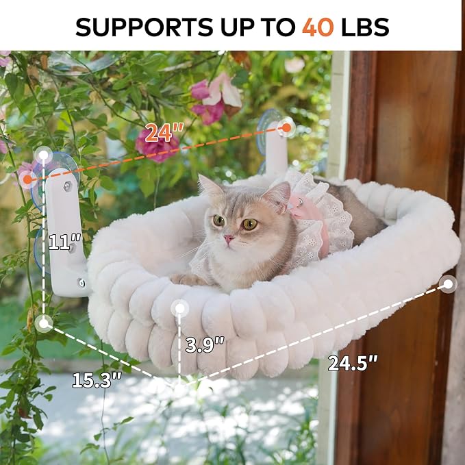 CHEERPALS Cloud Cat Window Perch for Indoor Cats Hammock Bed Foldable | Reversible Cushion Removable Washable, Breathable Soft All-Season, Sturdy Strong Suction Cups Support, Cordless(White,Medium)