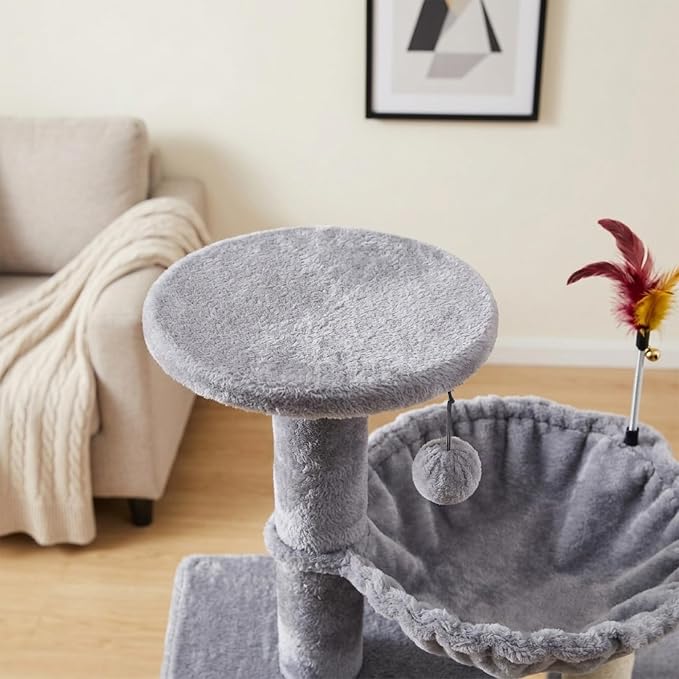 HUITREE 45in Cat Tree Tower with Big Condo for Indoor Cats,Cat Tower with Scratching Post,Scratching Board and Cat Toys,Multi-Level,Small Space,Transformer Cat Tree (338G)