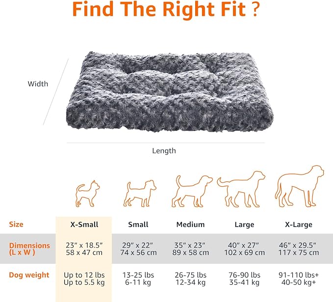 Amazon Basics Washable Cat and Dog Bed and Crate Pad, Indoor, Easy to Clean, 23" x 18" x 2.5", Gray