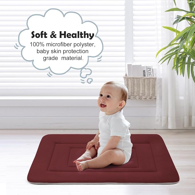 Dog Bed Soft Dog Crate Bed Pad Mat, 48 in Non Slip Bottom Washable Beds for Extra Large Dogs, Pet Bed Mattress Kennel Pad, Dark Red