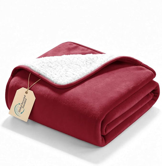 gogobunny Waterproof Bed Blanket, Reversible Sherpa Fleece Throw Blanket for Dog Puppy Cat, Furniture Cover Protects Bed Couch Sofa from Liquid Pee and Pet Fur (Romantic Red, 25x35 inches)