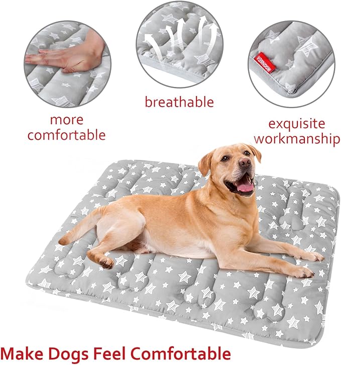 Dog Crate Mat (30" X 19") 2 Pack, Soft Dog Bed Pad Mat with Cute Prints | Personalized Crate Pad, Anti-Slip Bottom, Machine Washable Kennel Pad, Grey