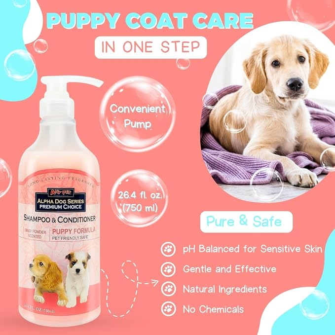 Puppy Grooming Natural Dog Shampoo and Conditioner with Aloe Vera, pH balanced Shampoo for Dogs, Tear-Free, Moisturizing Dog Shampoo for Sensitive Skin - 26.4 Oz