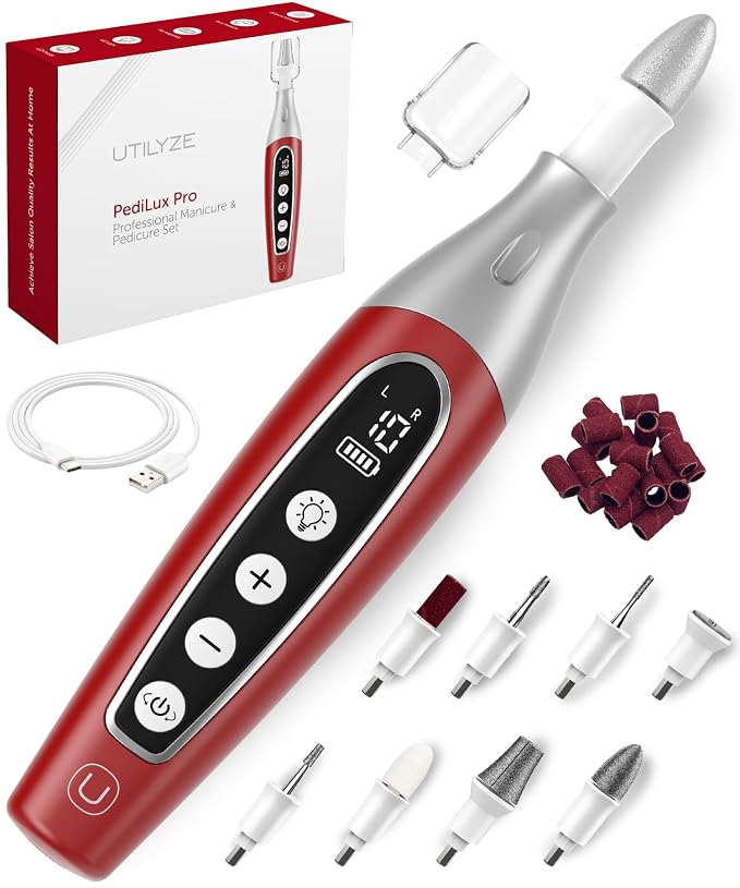 PediLux Pro Professional Manicure Pedicure Kit, Cordless Electric Nail File Drill Set, Thick Toenail Grinder, Toe Nail Dremel Tools, Filer, Buffer, Sander, Remove Cuticles, Callus for Women & Men