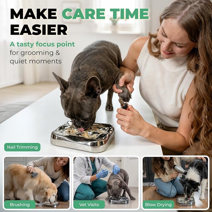 FXW IntoFlow Lick Mat, Premium Stainless Steel Dog Lick Pad, Durable Easy-Clean Textured Dog Enrichment Mat for Peanut Butter & Frozen Yogurt Treats | Patent Pending