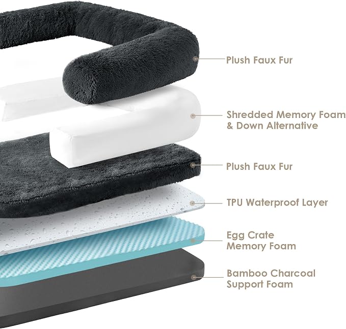 EHEYCIGA Foldable Human Dog Bed, 72"x44"x11" Orthopedic Memory Foam Human Sized Dog Bed, Waterproof Pet Bed for People, Faux Fur Pet Couch for Adult with Non-Slip Bottom, Dark Grey
