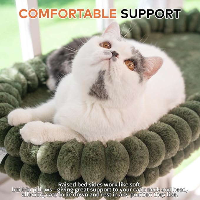 CHEERPALS Cat Window Perch for Indoor Cats Hammock for Window with Reversible Cushion, Foldable Cat Window Bed for Large Cats and Kittens, Cloud Series(Green,Large)