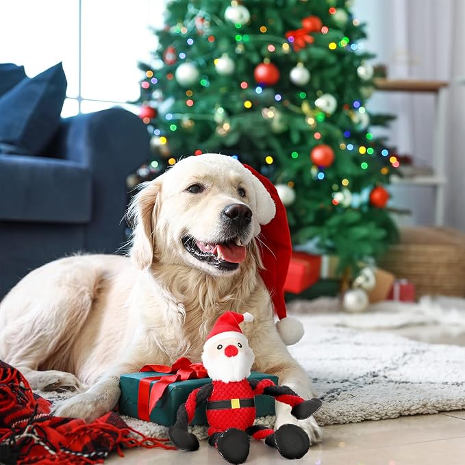 Senneny Christmas Dog Toys, Squeaky Santa Plush with Ropes for Tug of War, Durable Interactive Chew Toys for Puppy Small Medium Large Dogs