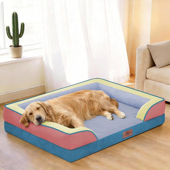 Comfort Expression Orthopedic Dog Beds for Large Sized Dog with Bolster | Waterproof Dog Couch Bed with Washable Cover & Non-Slip Bottom, Supportive Egg Crate Foam Large Pet Bed, 36x27 Inch