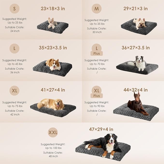 EHEYCIGA Washable Small Dog Bed for Crate 23x18 Inch, Kennel Pad for Puppy Up to 25 lbs, Plush and Comfy Pet Sleeping Mat, Charcoal