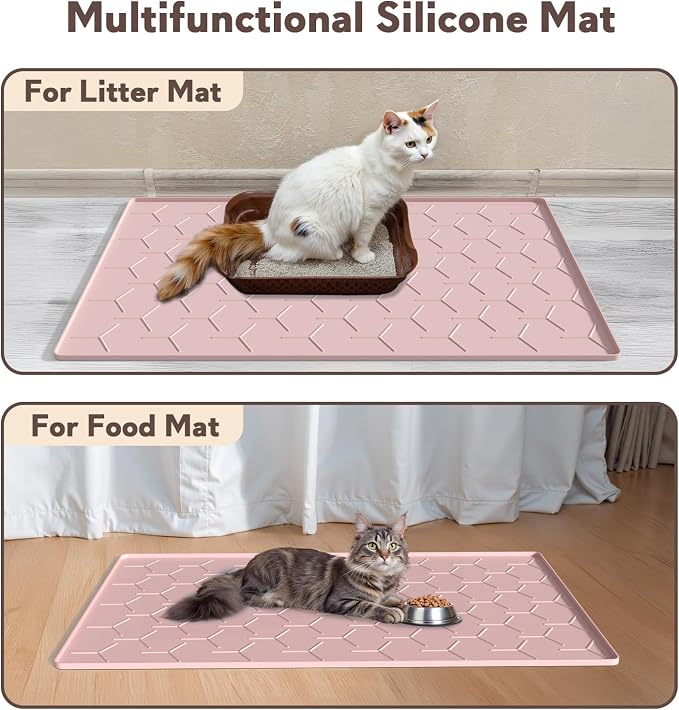 Garoopion Silicone Cat Litter Mat Large 40" X 28", Easy to Clean, Pink | Large Size Waterproof Silicone Mat with Raised Edges, Catch Litter, Protect Floor from Urine, Multi-Use for Dog/Sink/Kitchen