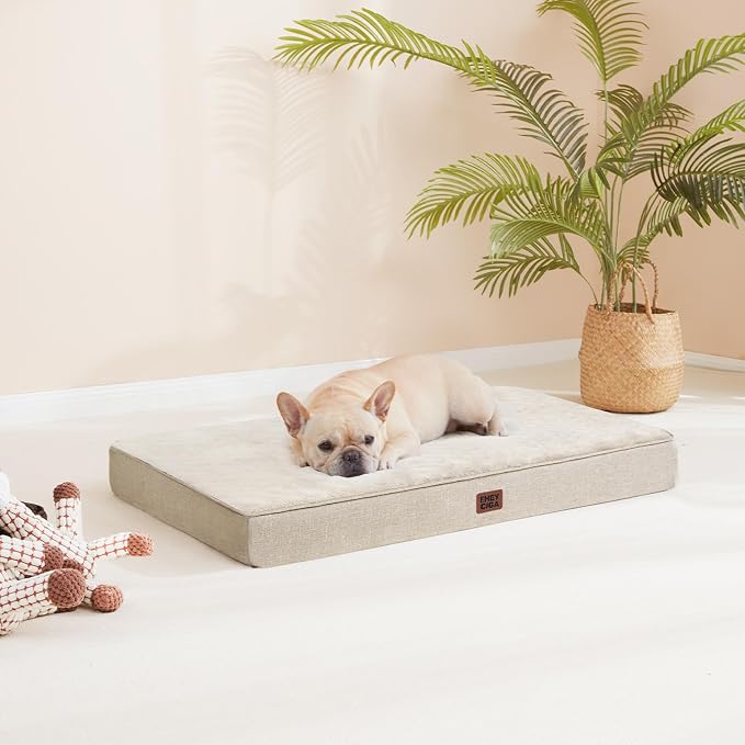 EHEYCIGA Orthopedic Dog Crate Beds for Medium Dogs, 30x20Inch, Beige | High Density Egg Crate Foam, Waterproof Liner, Washable Removable Cover, Non-Slip Bottom, Fits Crate, Floor and Sofa