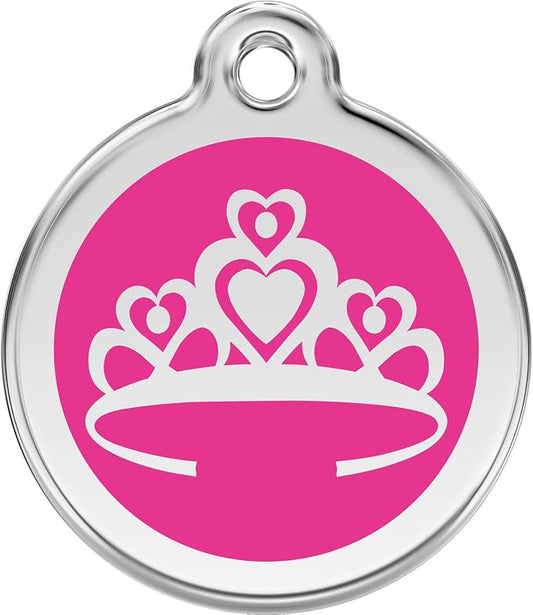 Red Dingo Personalized Crown Pet ID Dog Tag (Medium Hot Pink)