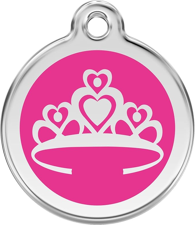 Red Dingo Personalized Crown Pet ID Dog Tag (Small Hot Pink)