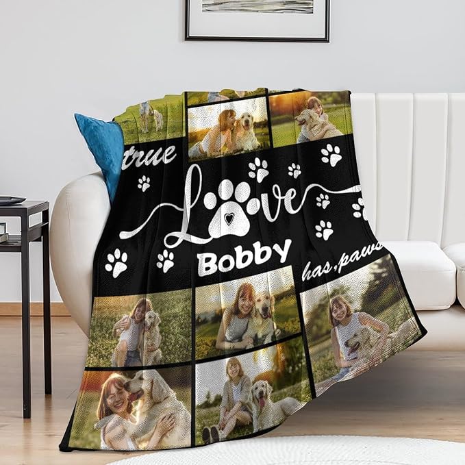 Personalized Dog Blankets with Photos Custom Dog Blanket with Pictures - Customized Pet Memorial Blanket Gifts for Loss of Dog, Loss of Pet Remembrance Gift, in Loving Memory Blanket for Dog Lover M