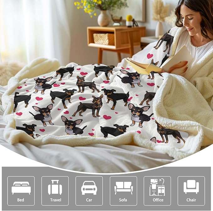 BlessLiving Red Hearts Dog Cat Print Plush Blanket Cute Puppy for Kids Adults 3D Animal Print Plush Blanket Gift for Pet Lovers (Miniature Pinscher,Throw, 50 x 60 Inches)