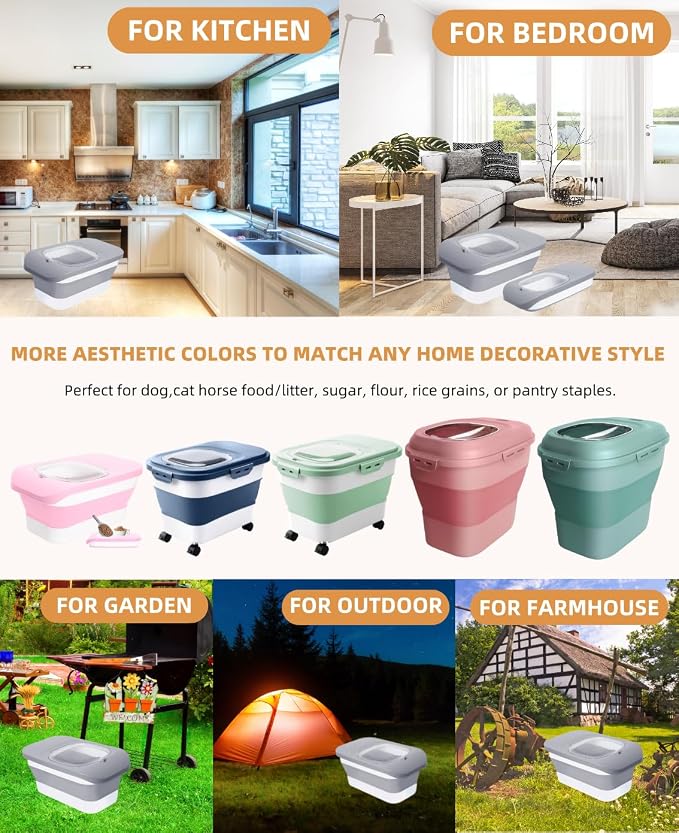 10-13 Lbs Dog Food Stroage Container, Collapsible Dog Food Containers with Airtight Lid, Pet Food Scoop, Pet Food Storage Container Dry Food for Dog, Cat and Other Pets