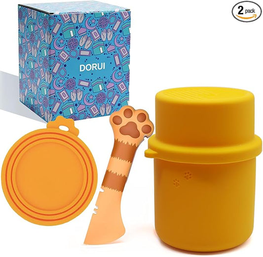 Original Canned Dog Food Storage Container | Silicone Can Cover Pet Food Sealer | BPA Free, Airtight, Dishwasher & Freezer Safe (2 Pcs Orange)