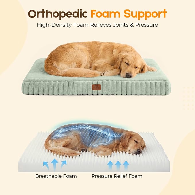 Orthopedic Dog Bed for Extra Large Dog, Waterproof Pet Bed for Crate,Non-Slip Bottom and Egg-Crate Foam with Removable Washable Cover Crate Bed,Green,41"x27"x4"
