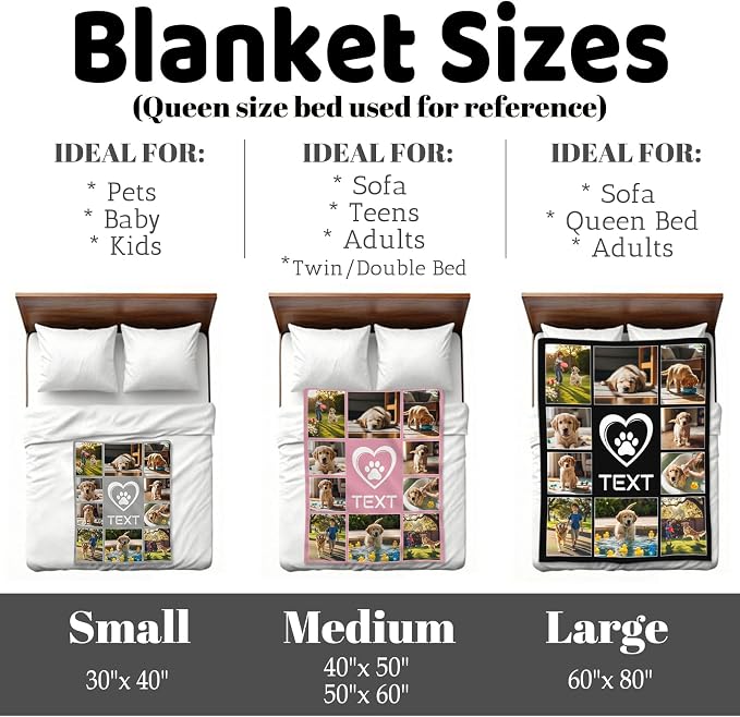Nxwdwqa Personalized Dog Blanket Throws with Photos, Custom Pet Blanket, Dog Gifts for Pet Lovers, Customized Puppy Blanket for Adult Kid Birthday Christmas Fathers Mothers Valentines Gift