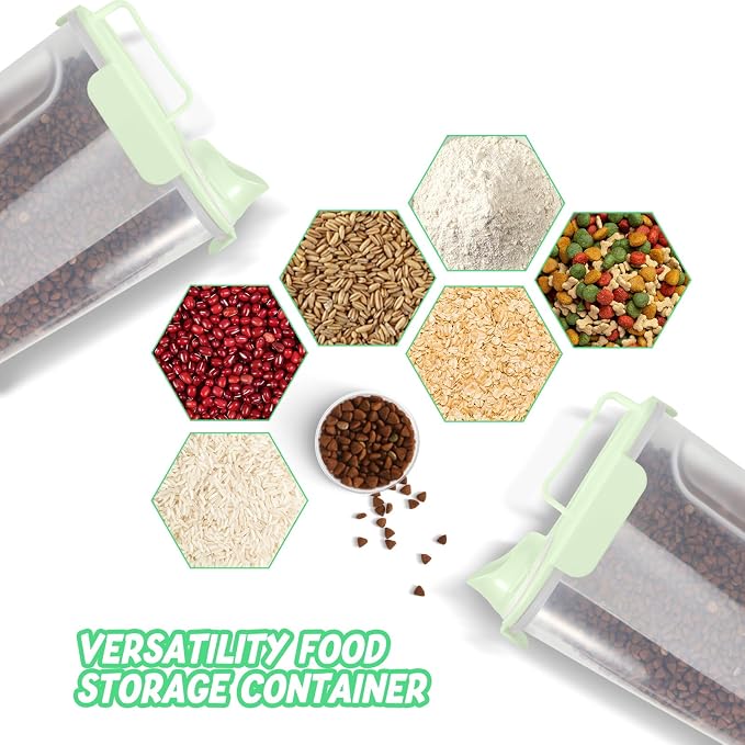 LEAWALK 5Lbs /6Qt/5L Airtight Cat Dog Food Storage Container with Upgraded Large Nozzle BPA-Free, Pet Food Storage Containers for Rice, Grain, Pet Food, Flour, Dog Treat Storage-2 Pack Green