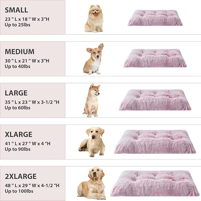 BFPETHOME Dog Beds for Large Dogs, Plush Dog Crate Bed Fluffy Cozy Kennel Pad for Sleeping &Ease Anxiety, Washable Pet Mats with Anti-Slip Bottom for Large Medium Dogs, Pet Bed, Pink