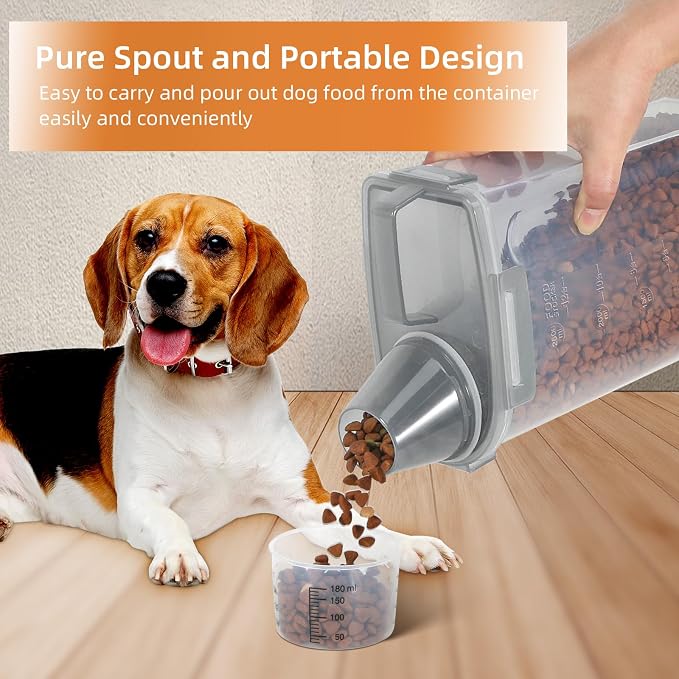 LEAWALK Airtight Small Cat Dog Pet Food Storage Containers BPA Free, with Large Pour Spout/1 Measuring Cup/ 4 Safety Locks and Double-layer Silicone Strip (Clear Grey x 2, 3L-2pack)