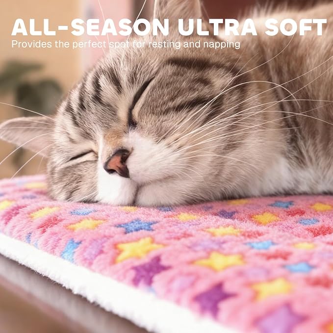 Mora Pets Cat Bed Dog Crate Pad Ultra Soft Pet Bed with Cute Star Print Washable Reversible for Small Dogs 14 x 17.5 inch 2 Pack Pink