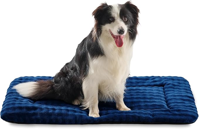 Dog Bed Mat Crate Pad for Large Dogs, Navy Blue, 36"x 23" | Washable Soft Pet Sleeping Mat, Anti-Slip Kennel Pad with 3D Bubble Pattern