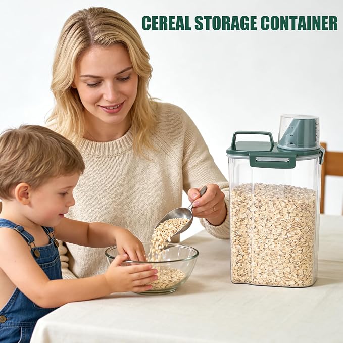 3 Lbs Pet Dog Food Storage Container for Bird Seed Rice Flour - Pine Green | Cat Food Containers with Collapsible Bowl for Travel Airtight 5 Lbs Rice Cereal Oatmeal Holder with Pour Spout Measuring Cup