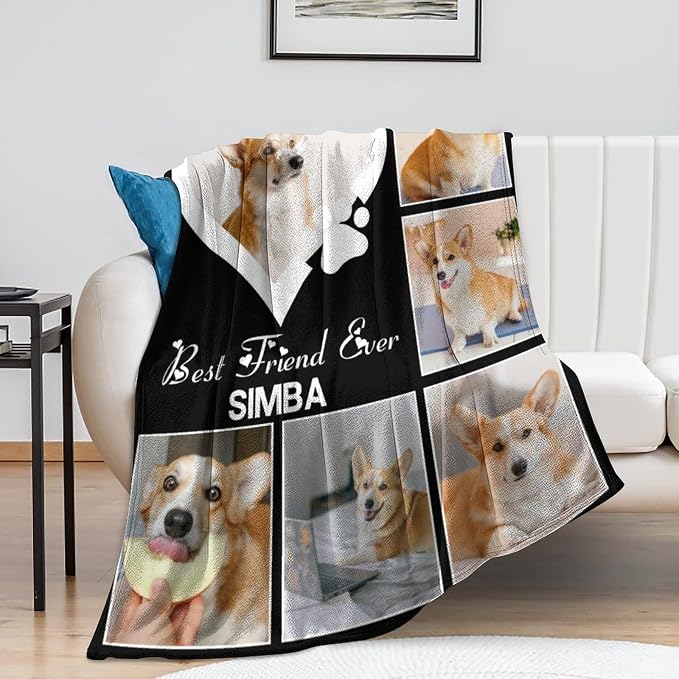 Artsadd Personalized Dog Blanket with Photos & Pet Name, Custom Dog Memorial Throw Blanket, 50x60 inches, Fleece, Adult Size, Perfect for Dog Lovers & Pet Memorial Gifts