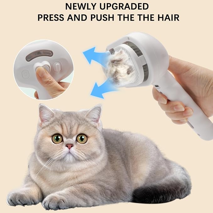 Pet Steam Brush for Shedding– 4-in-1 De-Shedding, Steam Spray, and Self-Cleaning Grooming Tool – Ideal for Long and Short-Haired Pets– Includes 2 Bottles of 120 mL Waterless Shampoo(White)