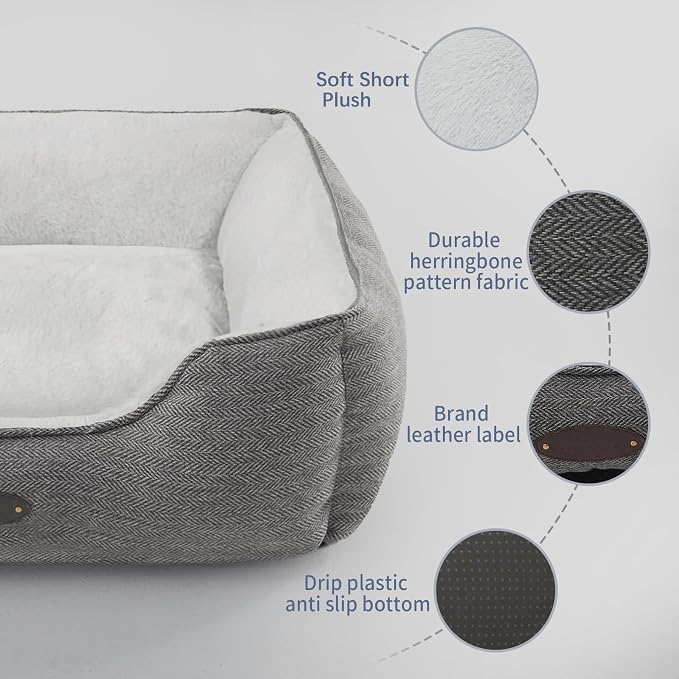 Dog Bed for Extra Small Dogs Breeds,Cat Bed,Puppy kennel bed,Deluxe Plush Dog Crate Beds,Comfy Durable Pet Sleeping bed,Washable rectangular dog bed & Non-Slip Bottom, Size (19"X16'' Grey)