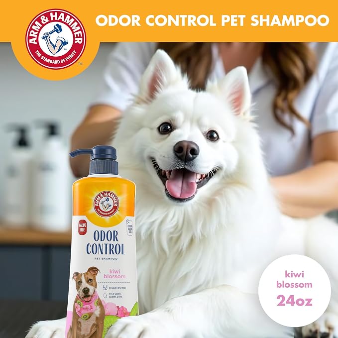 Arm & Hammer Odor Control Dog Shampoo, Value Size with Pump, 24 Fl Oz | Baking soda enhanced, pH-balanced formula, pump dispenser included, gentle for dogs and puppies daily