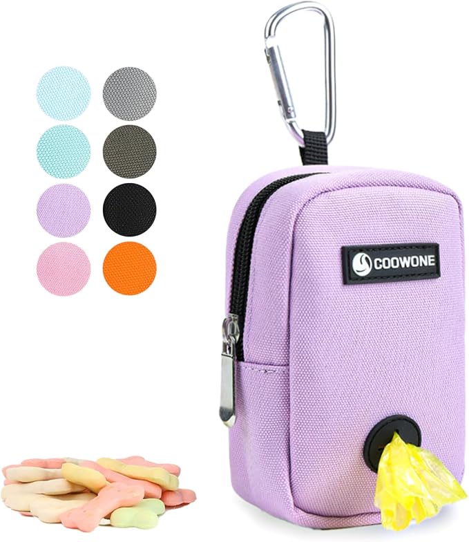 Small Treat Pouch with Dog Bags Dispenser, Portable Walking Bags, Purple