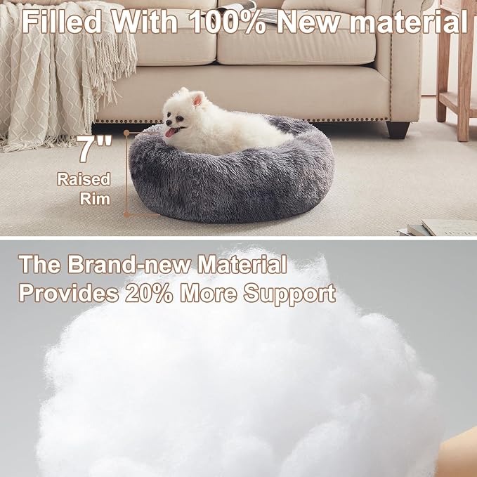 23 inches Donut Dog Bed for Small Dogs - Calming Washable Round Puppy Bed with Removable Cover, Fluffy Plush Pet Bed for Cats & Dogs, Fits up to 25 lbs Pets (Tie-dye Grey,Small)