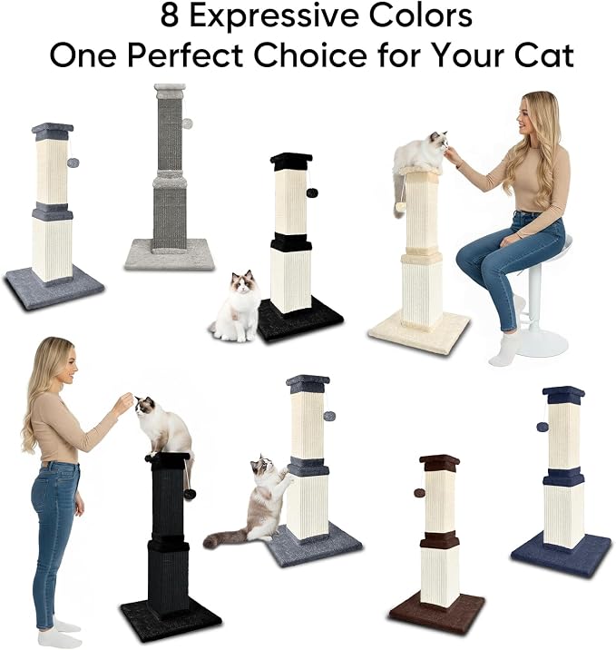Cat Scratching Post for Large Cats, Cat Scratcher for Indoor Cats Adults, Sturdy Sisal Scratch Post to Protect Furniture, 32 Inch, Beige