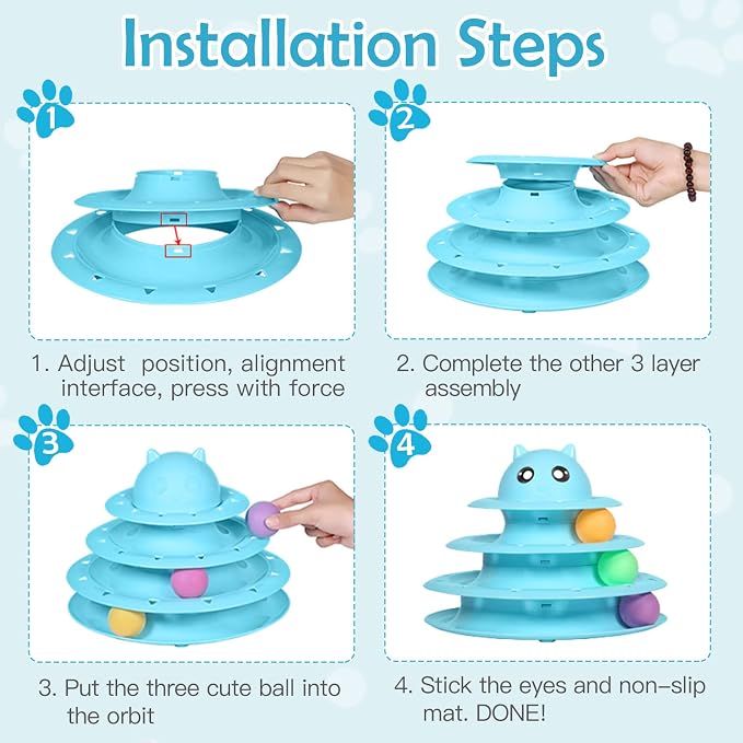 UPSKY 20 PCS Cat Toys - 3-Level Turntable Roller with Balls for Indoor Cats, Kitten Set with Teaser, Mice, Spring, and Various Ball Toys
