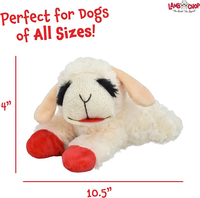 Multipet Lamb Chop Dog Plush Toy - Squeaky Toy for Small & Medium Dogs - Extra Soft Plush - Stuffed Animal for Cuddling & Playing (10", Cream, 5 Squeakers)