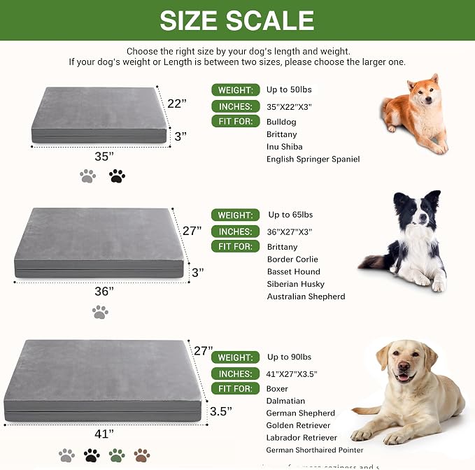 Vonabem Waterproof Outdoor Dog Bed Large Medium Sized Dogs, Washable Crate Pad 35 inch, Foam Orthopedic Pet Beds with Removable Cover,Durable Anti-Slip Kennel Pads 35"x22", Gray