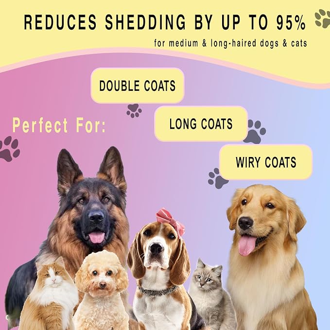Pet Grooming Rake for Dogs & Cats - Double-Sided Deshedding and Dematting Tool, Gently Remove 95% of Loose Undercoat & Mats for Long-Haired Pets, Painless Fur Brush for Shedding Control (Pink, M)
