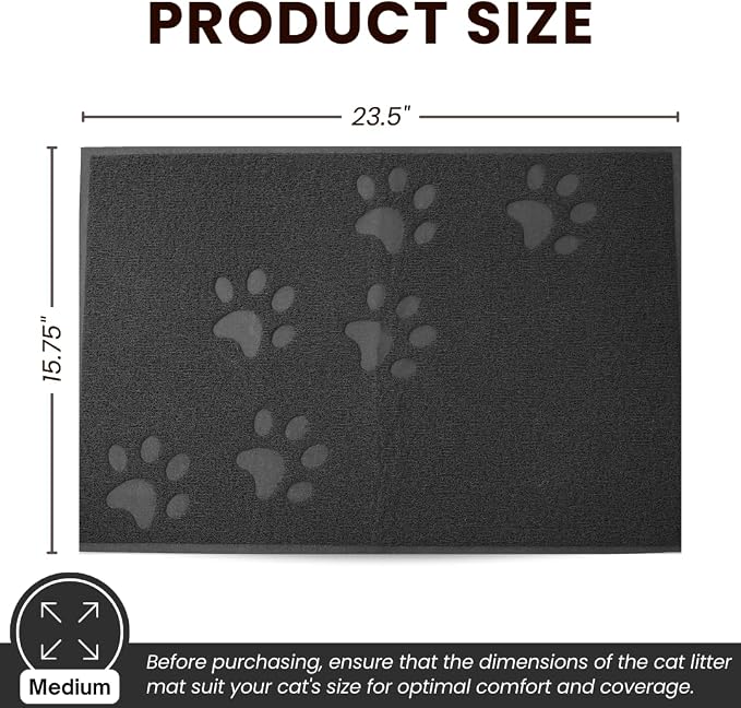 Andalus Medium Cat Litter Mat, Pack of 2 - Waterproof, Non-Slip & Easy to Clean Cat Litter Box Mat for Extra Efficient Pet Litter-Trapping, Grey (23.5” X 15.75”)