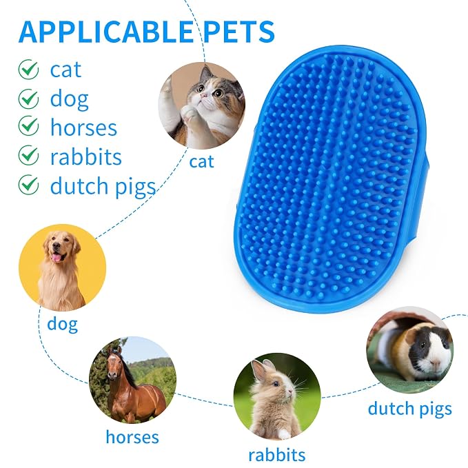 Dog Grooming Brush，Pet Shampoo Massage Bath Brush Comb with Adjustable Loop Handle for Grooming Short and Long Hair Cats and Dogs, 2pcs(Tapered brush head, Blue+Red)