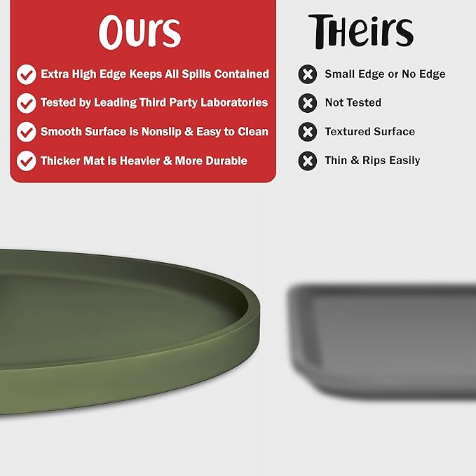 DogBuddy Dog Food Mat - Waterproof Dog Bowl Mat, Silicone Pet Mat for Food and Water Bowls, Nonslip Pet Feeding Mat with Edges, Dogs Food Mats for Floors, Puppy Supplies (XS, Khaki Green)