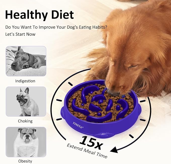 YINEYA 4 Cups Slow Feeder Dog Bowls Large Breed, Anti-Choking Pet Supplies, Maze Dog Food Bowl, Puzzle Feeder That Slow Down Eating 2PCS