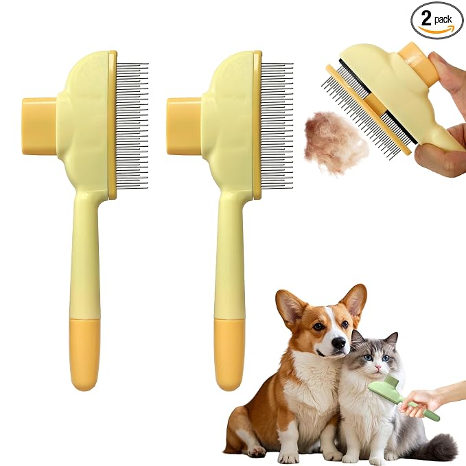Cat Hair Brush & Dog Brush, Deshedding Brush for Long or Short Haired Pets, Removes Loose Fur, Durable Stainless Steel & ABS Design (yellow 2pcs)