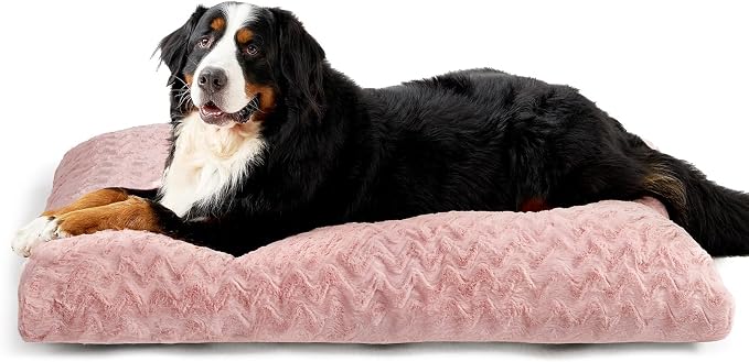 EHEYCIGA XXL Washable Dog Bed for Crate 47x29 Inch, Kennel Pad for Extra Large Dogs Up to 100 lbs, Plush and Comfy Pet Sleeping Mat, Pink
