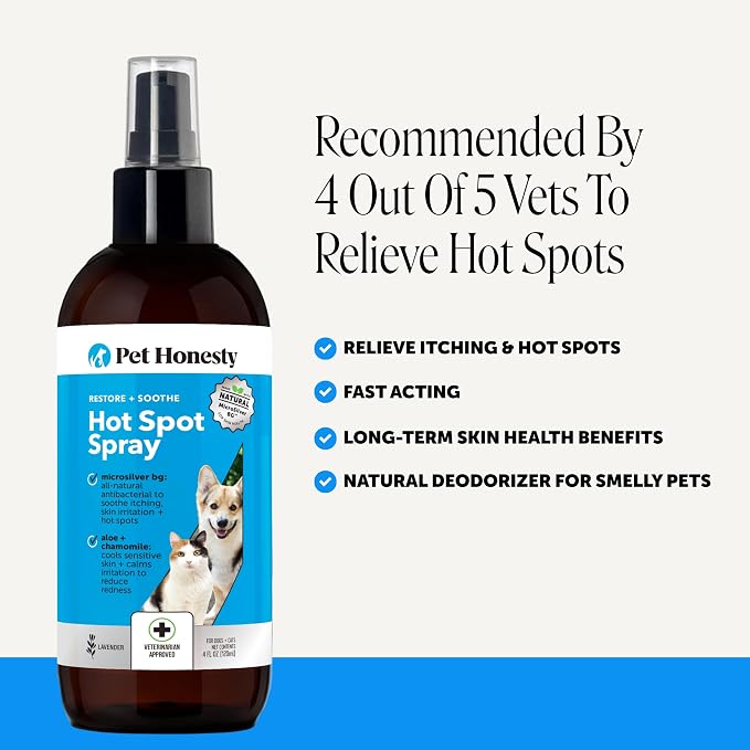 Restore + Soothe Hot Spot Spray for Dogs & Cats – Gentle Dog Skin Spray with Aloe Vera & MicroSilver BG – Soothes Itching, Hot Spots & Irritation – Dog Itch & Hot Spot Remedy for Sensitive Skin – 4oz