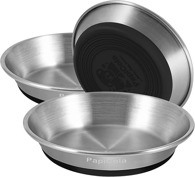 Stainless Steel Cat Bowls 3PCS, Non-Slip cat Food Dishes, Metal Pet Food and Water Bowls, Whisker Friendly with Wide and Shallow Design, 6.3'' Wide, 0.7mm Thick Steel, Ideal Pet Dish (3 PC-6.3in)